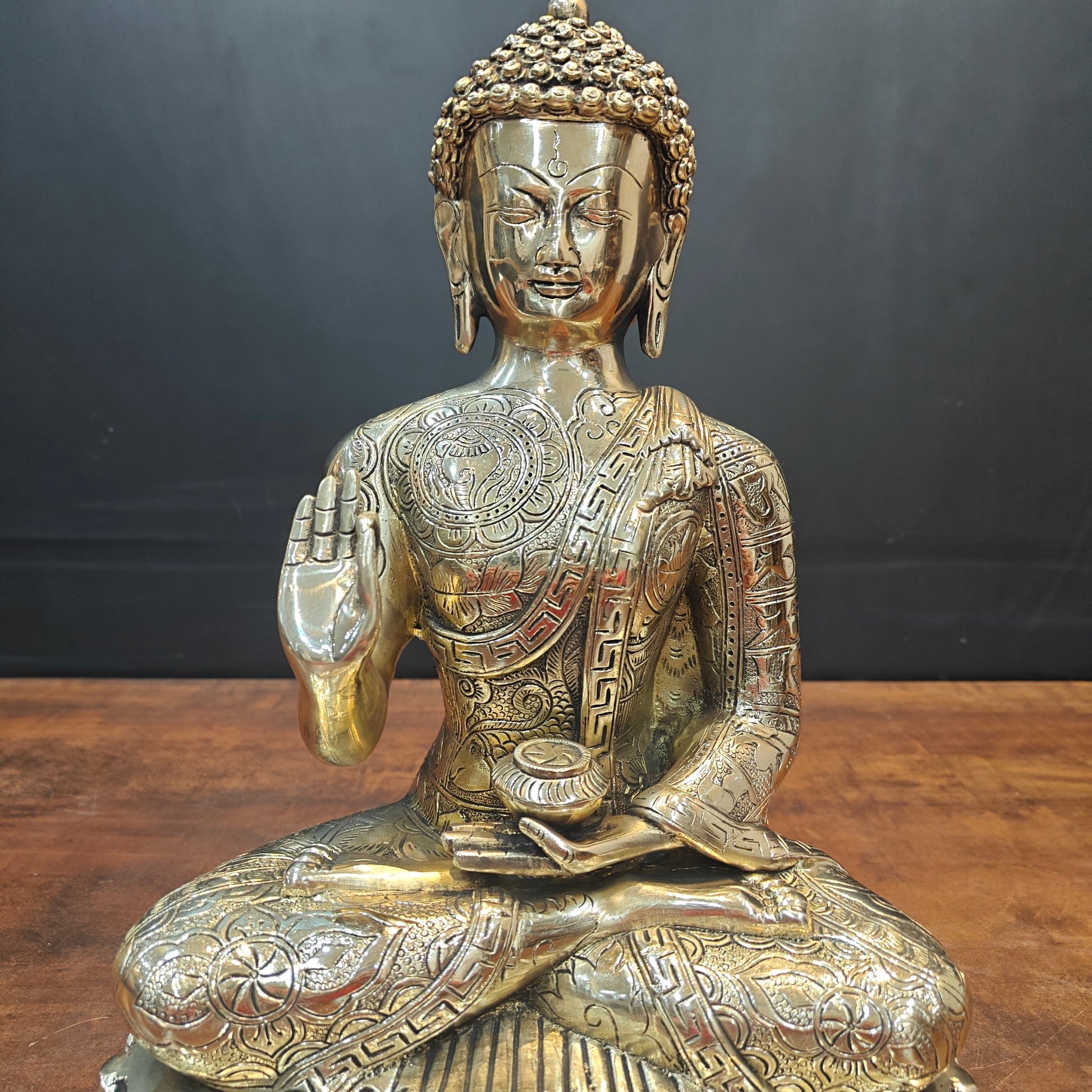 Brass Blessing Buddha Statue Antique Finish For Home Decor 14 Inch - Image 4