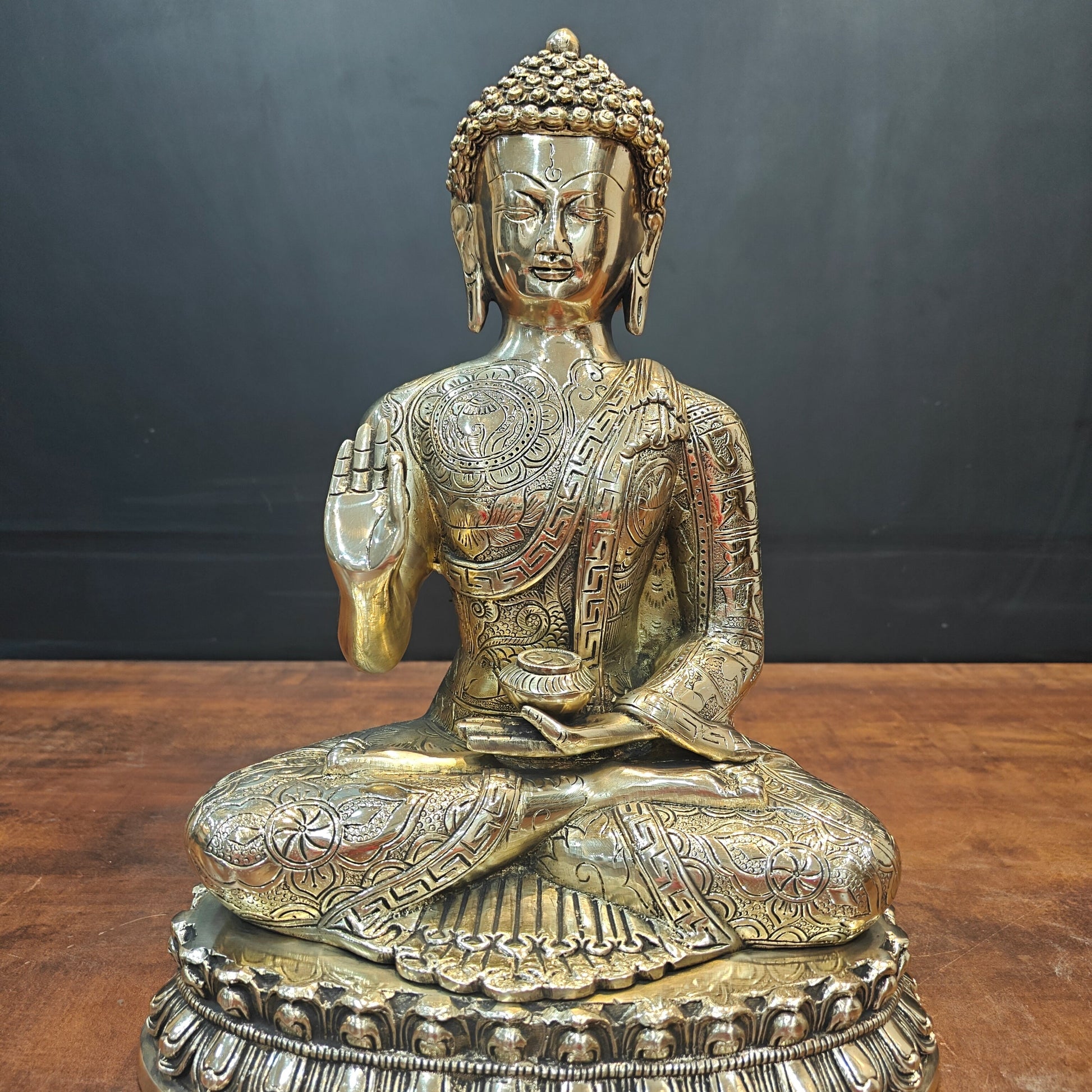 Brass Blessing Buddha Statue Antique Finish For Home Decor 14 Inch - Image 5