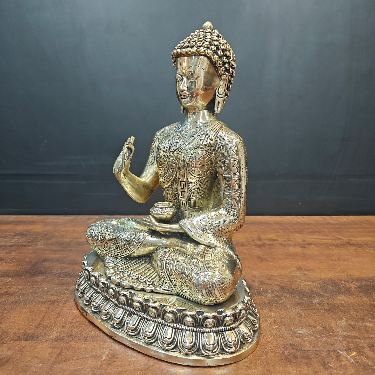 Brass Blessing Buddha Statue Antique Finish For Home Decor 14 Inch