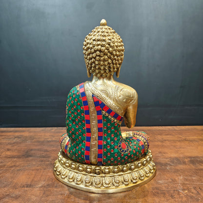Brass Blessing Buddha Statue With Stone Wotk For Home Decor 14 Inch by vendor-unknown - Buddha (View 6)