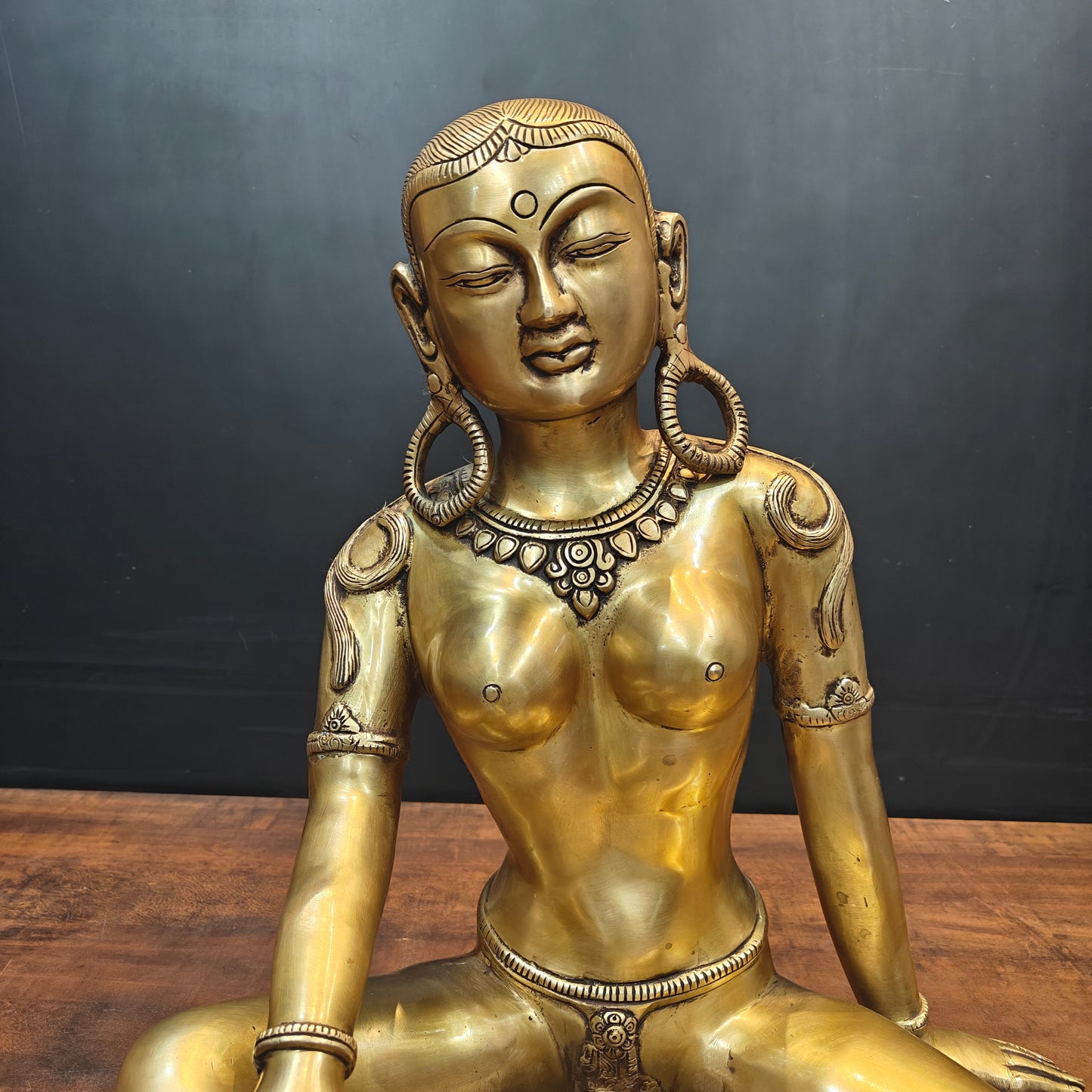 Brass Seated Nepalese Parvati Idol Antique Finish 1.5 Feet