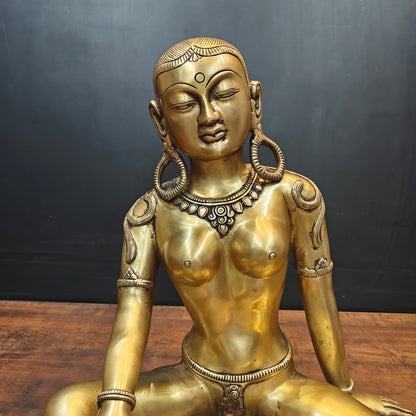 Brass Seated Nepalese Parvati Idol Antique Finish 1.5 Feet by vendor-unknown - Hindu Gods (View 2)