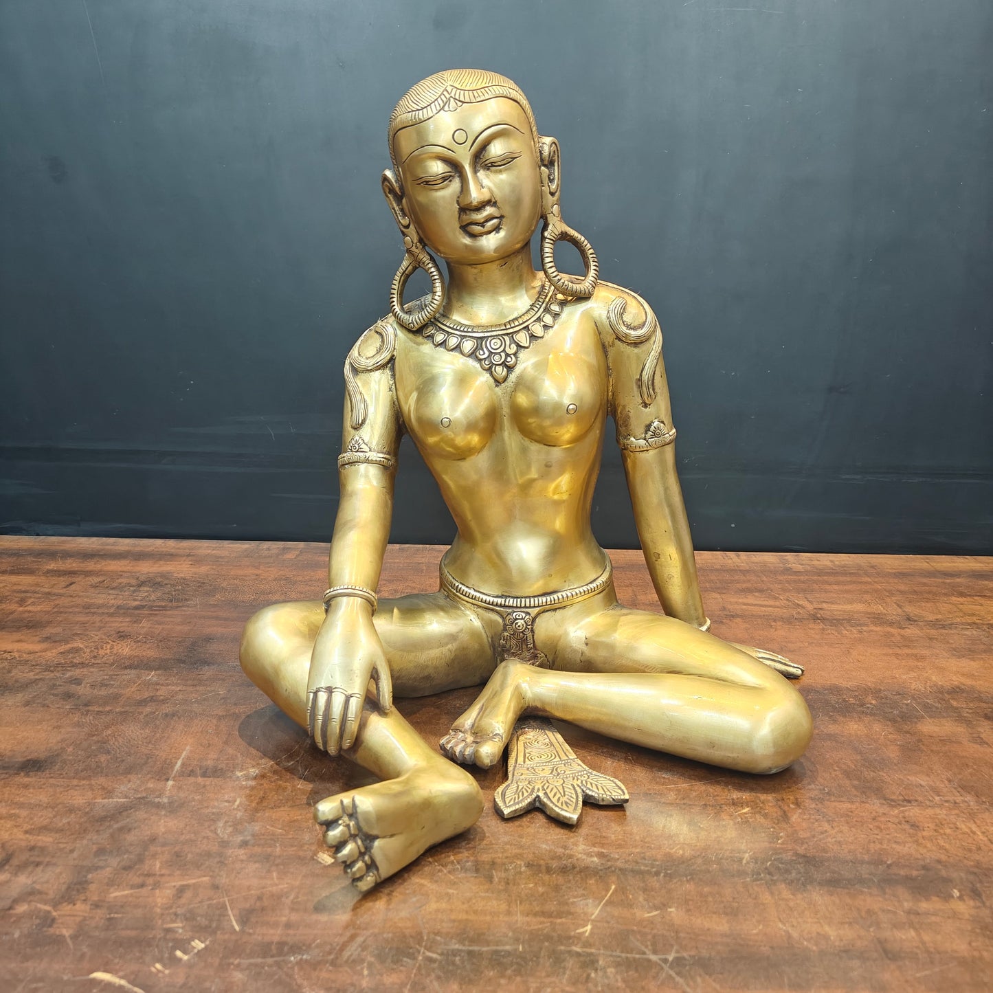 Brass Seated Nepalese Parvati Idol Antique Finish 1.5 Feet