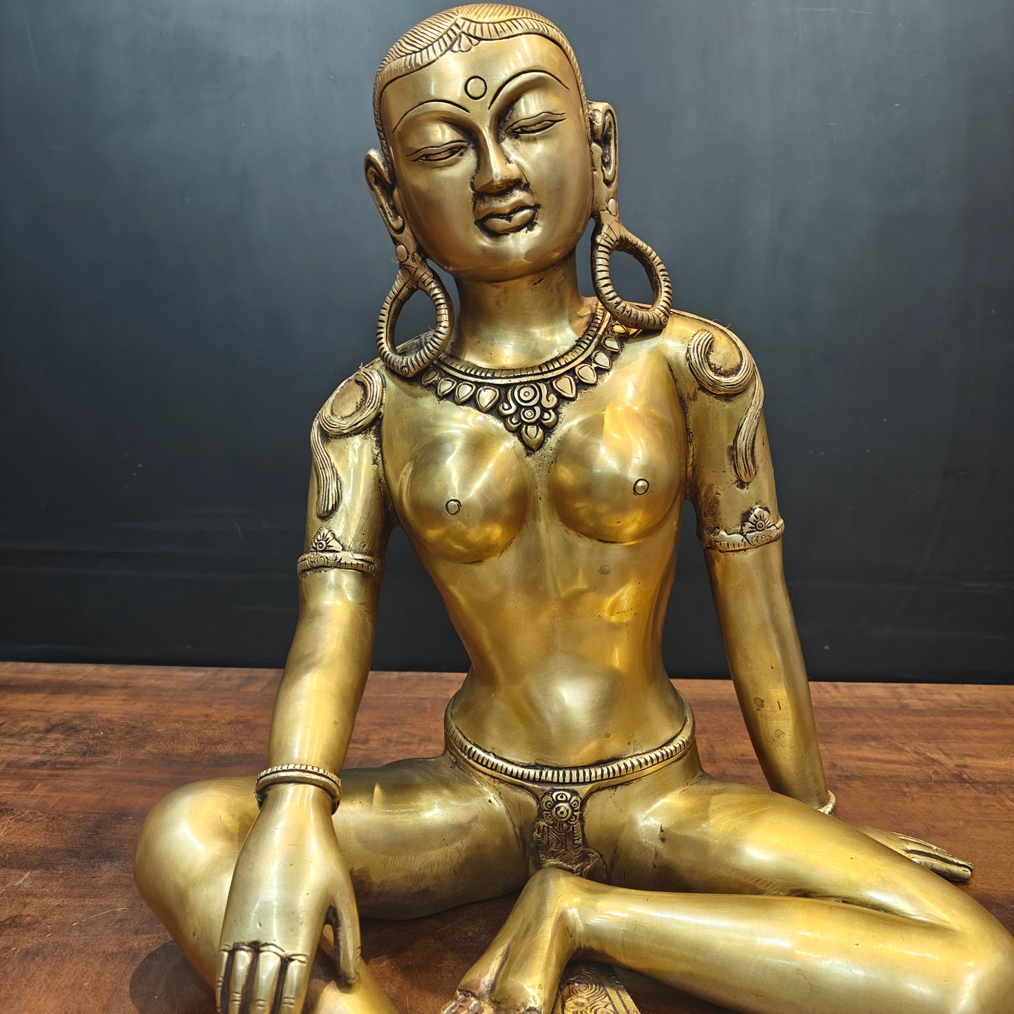Brass Seated Nepalese Parvati Idol Antique Finish 1.5 Feet