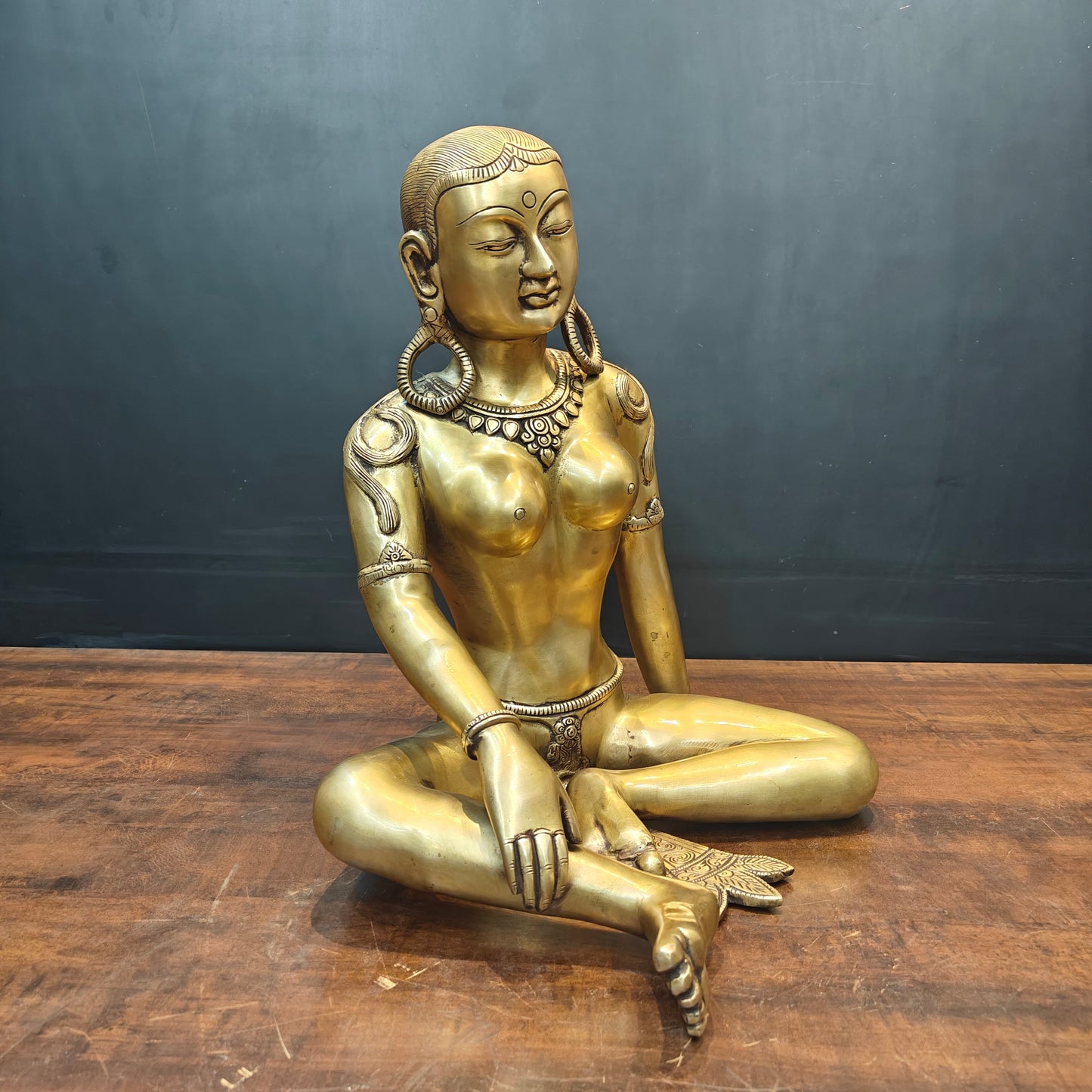 Brass Seated Nepalese Parvati Idol Antique Finish 1.5 Feet