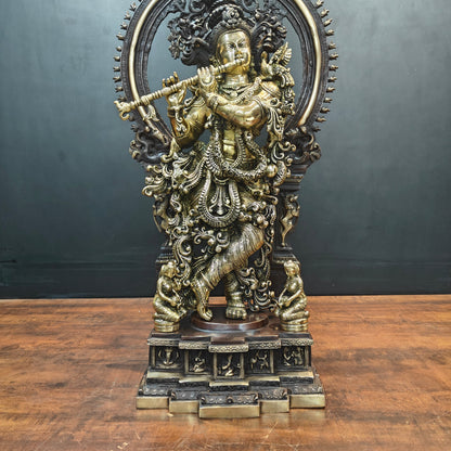 Brass Krishna Idol With Prabhavali Orange Patina Finish 32 Inch by vendor-unknown - Hindu Gods (View 6)