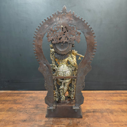 Brass Krishna Idol With Prabhavali Orange Patina Finish 32 Inch by vendor-unknown - Hindu Gods (View 7)