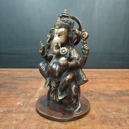 Brass Ganesha Idol Sitting On Mouse Antique Finish 10 Inch by vendor-unknown - Hindu Gods (View 4)