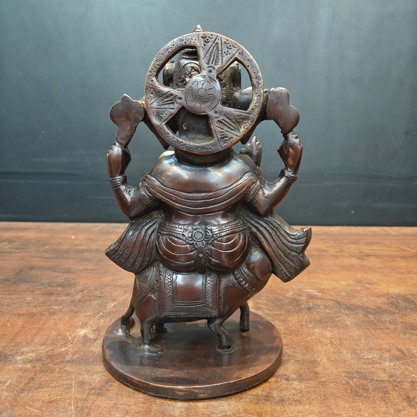 Brass Ganesha Idol Sitting On Mouse Antique Finish 10 Inch