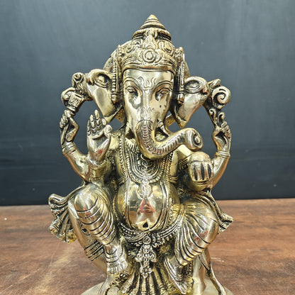 Brass Ganesha Idol Sitting On Mouse For Home Decor 10 Inch by vendor-unknown - Hindu Gods (View 2)