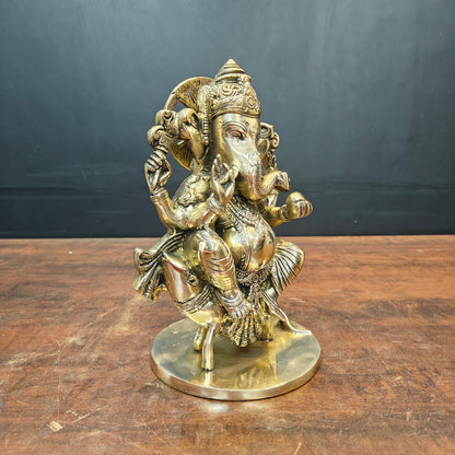 Brass Ganesha Idol Sitting On Mouse For Home Decor 10 Inch by vendor-unknown - Hindu Gods (View 3)