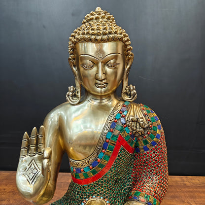 Brass Blessing Buddha Statue With Stone Work For Home Decor 20 Inches by vendor-unknown - Buddha (View 2)