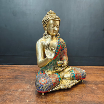 Brass Blessing Buddha Statue With Stone Work For Home Decor 20 Inches by vendor-unknown - Buddha (View 5)