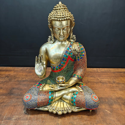 Brass Blessing Buddha Statue With Stone Work For Home Decor 20 Inches by vendor-unknown - Buddha (View 6)