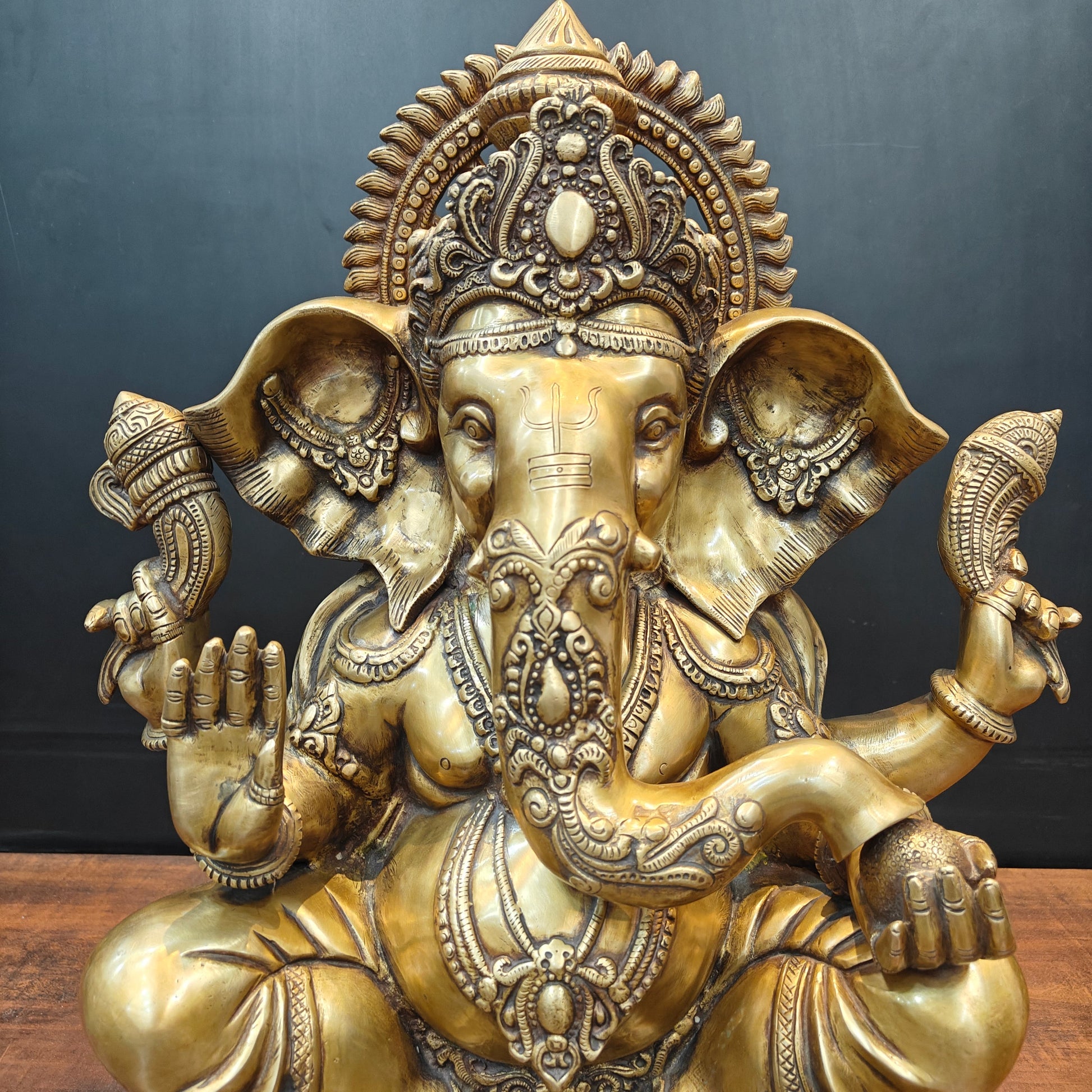 Brass Lord Ganesha Idol Antique Finish For Home Decor 2 Feet - Image 2