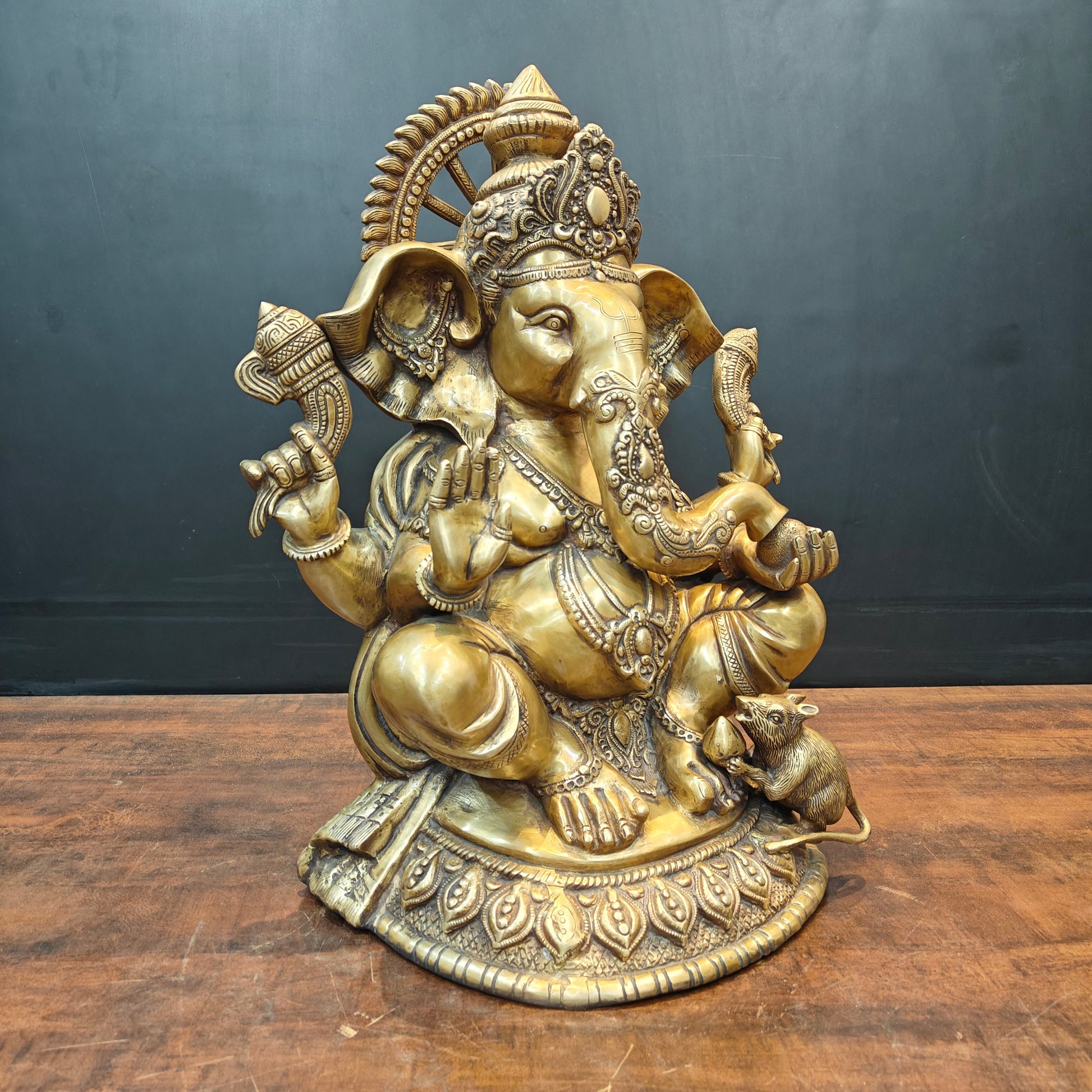 Brass Lord Ganesha Idol Antique Finish For Home Decor 2 Feet - Image 3