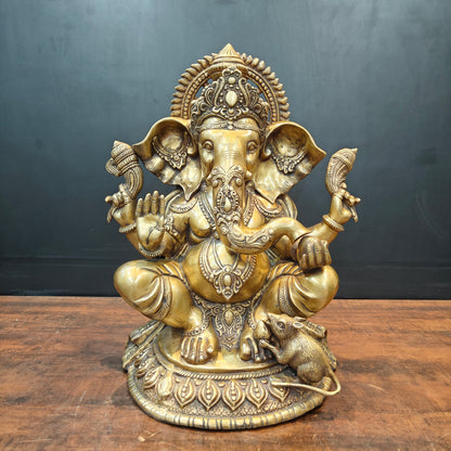 Brass Lord Ganesha Idol Antique Finish For Home Decor 2 Feet by vendor-unknown - Hindu Gods (View 4)