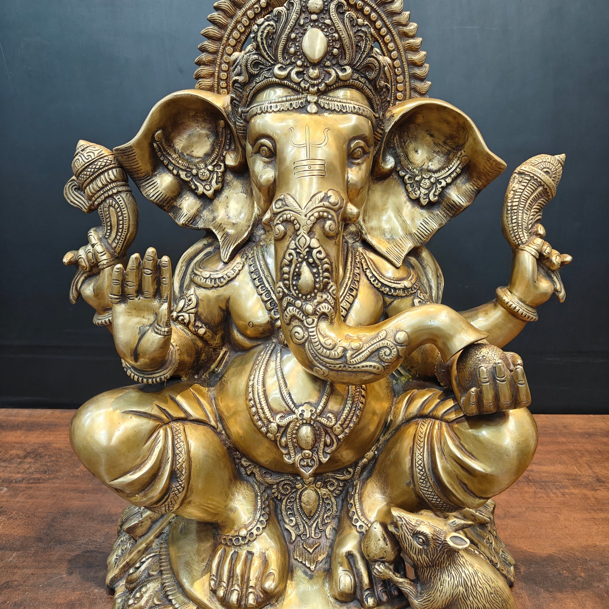 Brass Lord Ganesha Idol Antique Finish For Home Decor 2 Feet - Image 5