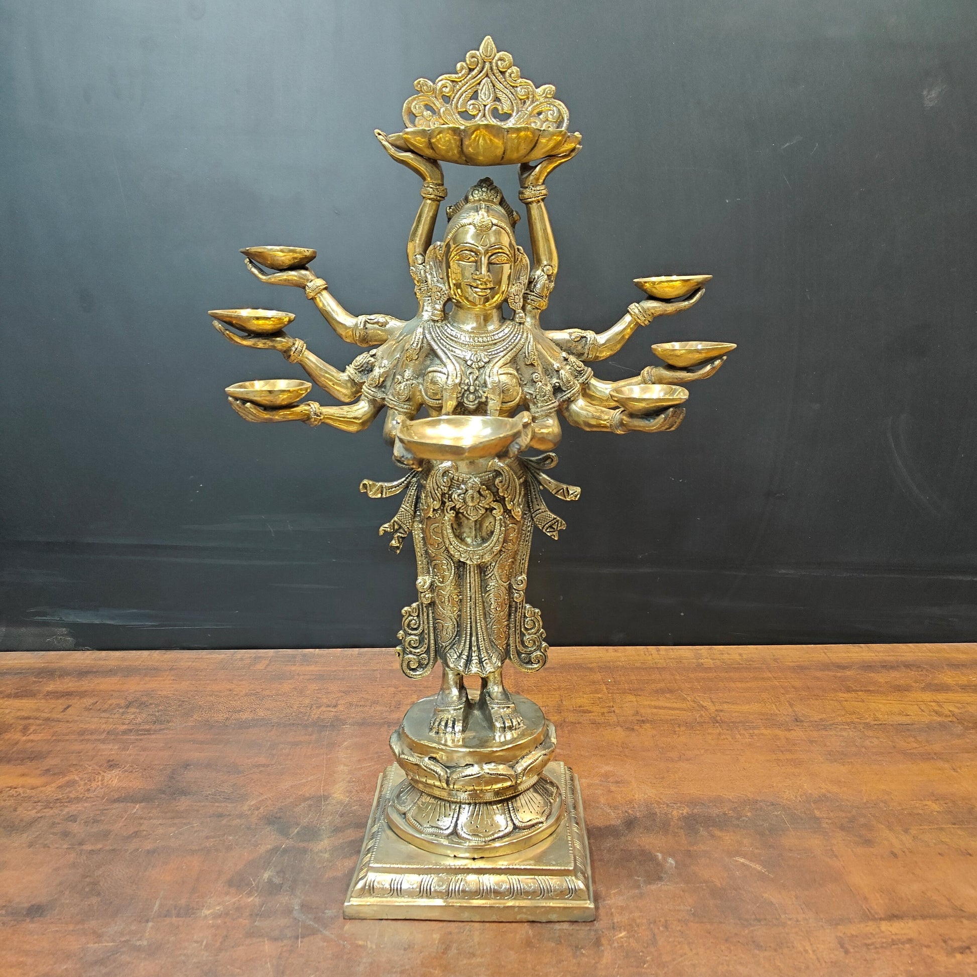 Brass Deeplakshmi Pavaai Vilakku Statue For Pooja Room Home Decor 28 Inch - Eco-friendly - Sama Homes
