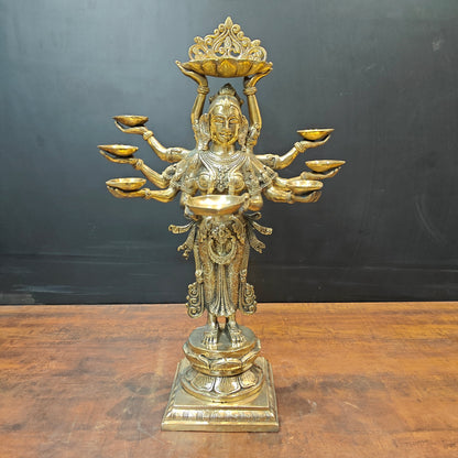 Brass Deeplakshmi Pavaai Vilakku Statue For Pooja Room Home Decor 28 Inch by vendor-unknown - Decor