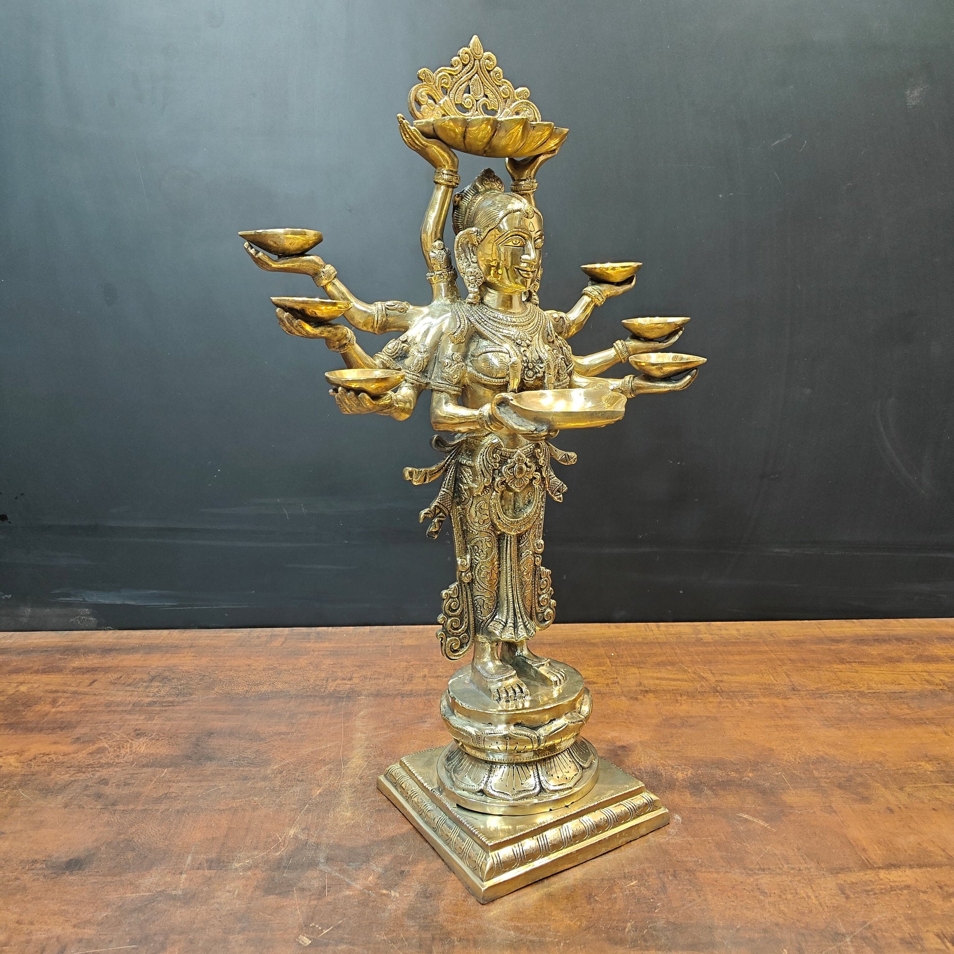Brass Deeplakshmi Pavaai Vilakku Statue For Pooja Room Home Decor 28 Inch - Image 3