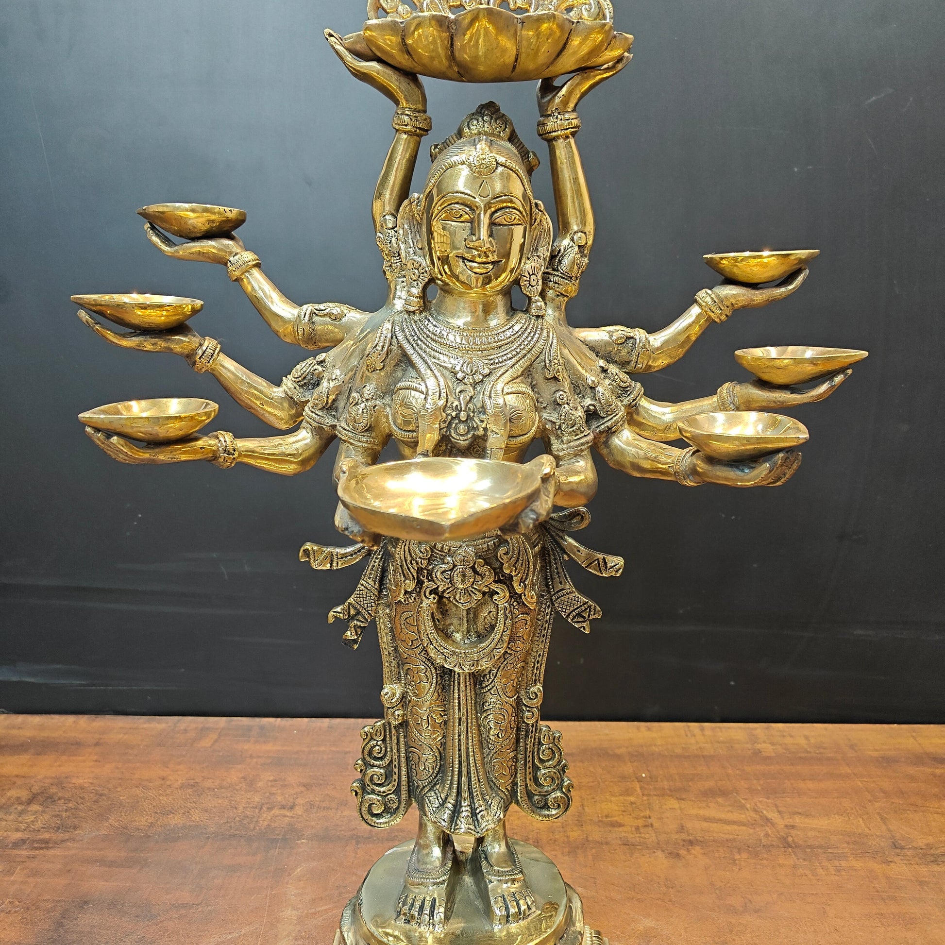 Brass Deeplakshmi Pavaai Vilakku Statue For Pooja Room Home Decor 28 Inch - Image 4