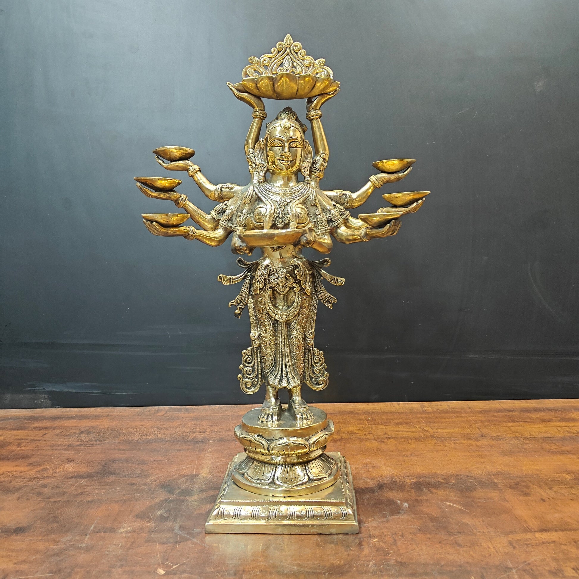 Brass Deeplakshmi Pavaai Vilakku Statue For Pooja Room Home Decor 28 Inch - Image 6