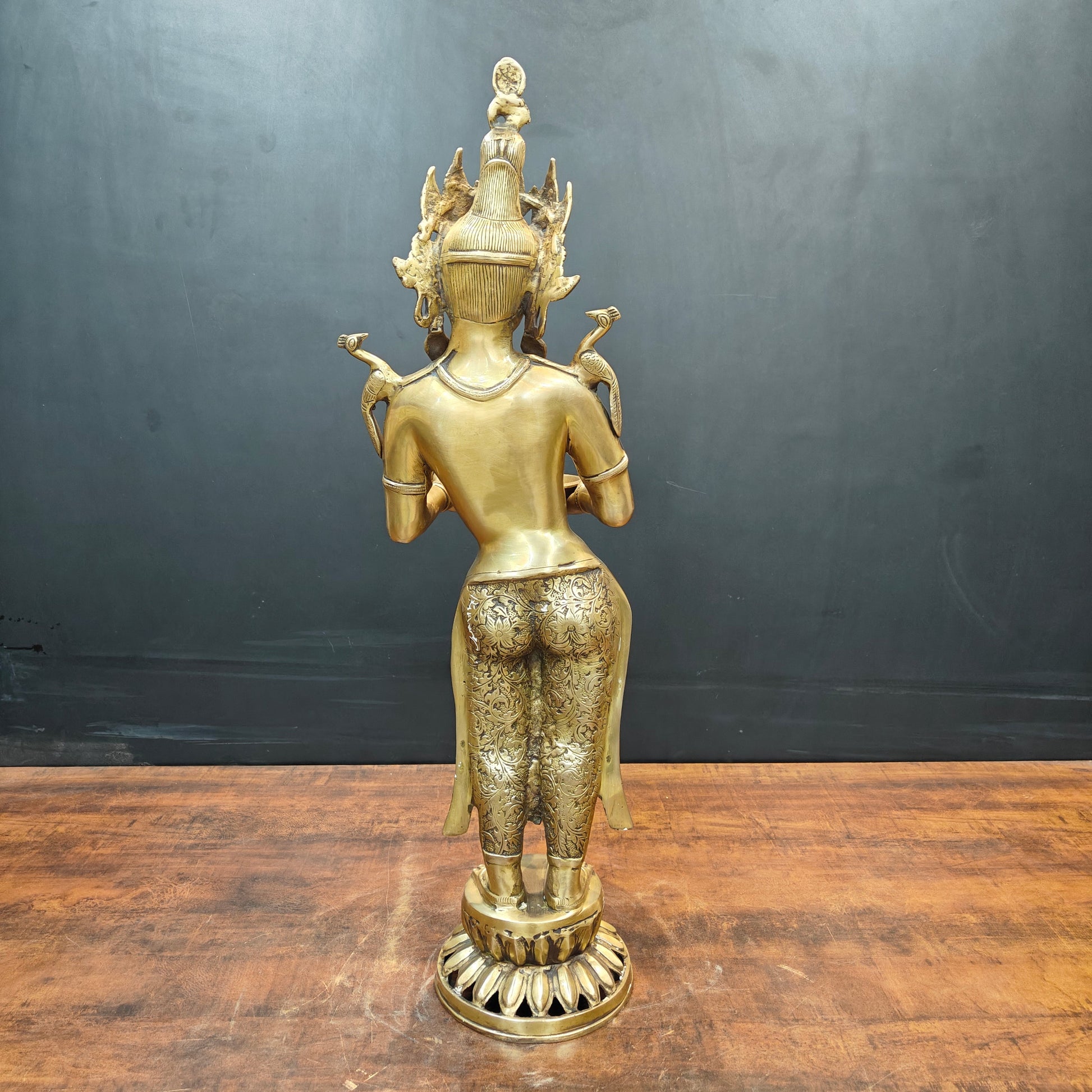 Brass Standing Tibetan Buddhist Goddess Tara With Lamp 2.5 Feet - Image 5