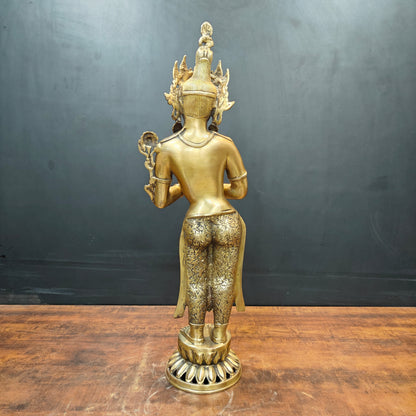 Brass Standing Tibetan Buddhist Goddess Tara in Namaskar Mudra 2.5 Feet by vendor-unknown - Buddha (View 5)