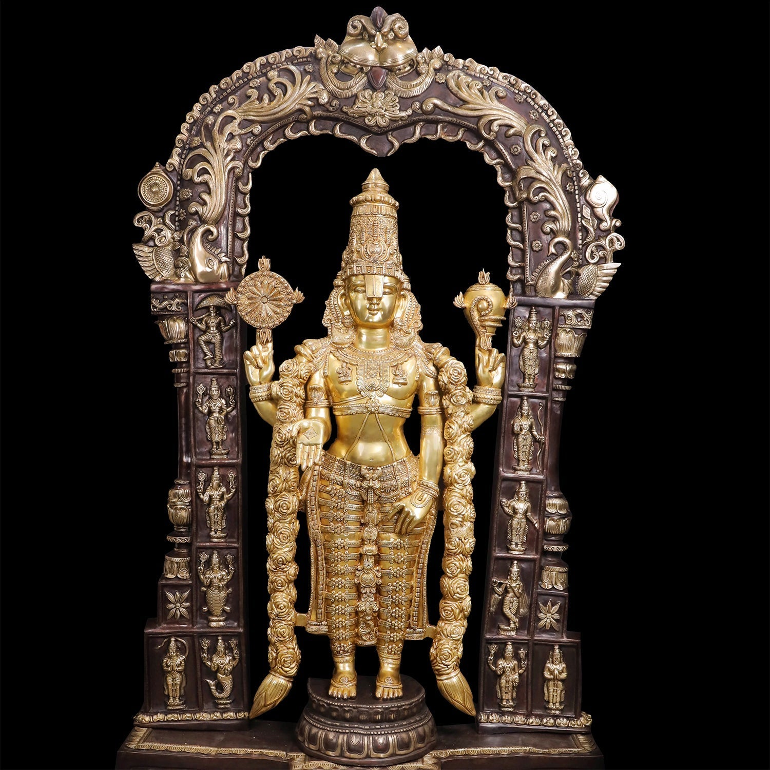 Brass Super Large Tirupati Balaji Venkateshvara Idol With Kirtimukha Throne 7.5 Feet - Image 2