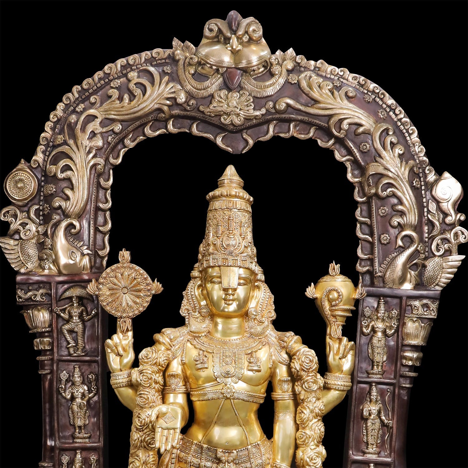 Brass Super Large Tirupati Balaji Venkateshvara Idol With Kirtimukha Throne 7.5 Feet - Image 3