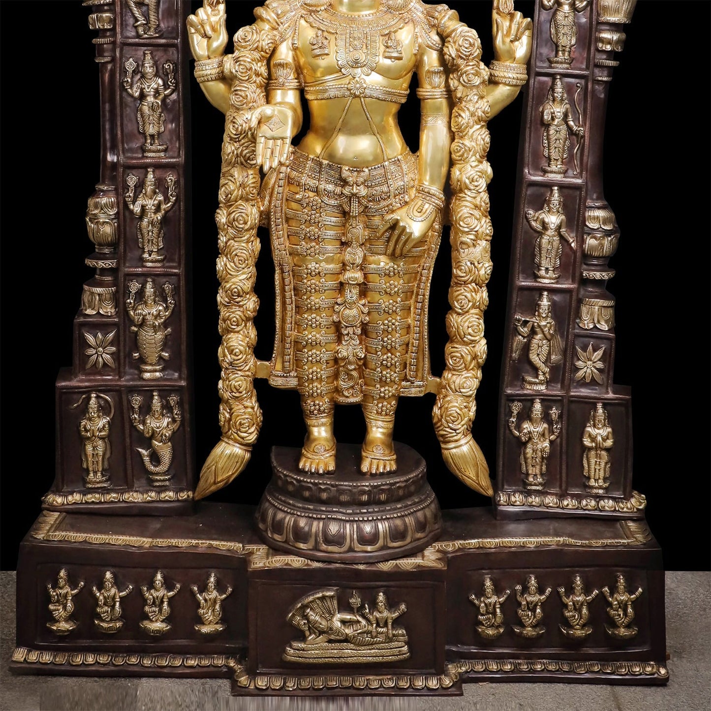 Brass Super Large Tirupati Balaji Venkateshvara Idol With Kirtimukha Throne 7.5 Feet