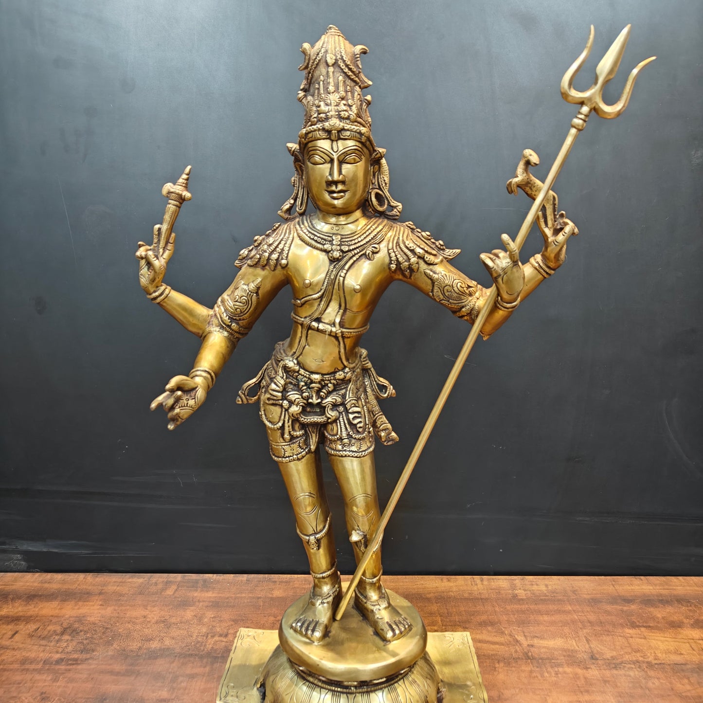 Brass Standing Lord Shiva as Pashupatinath Statue 32 Inches
