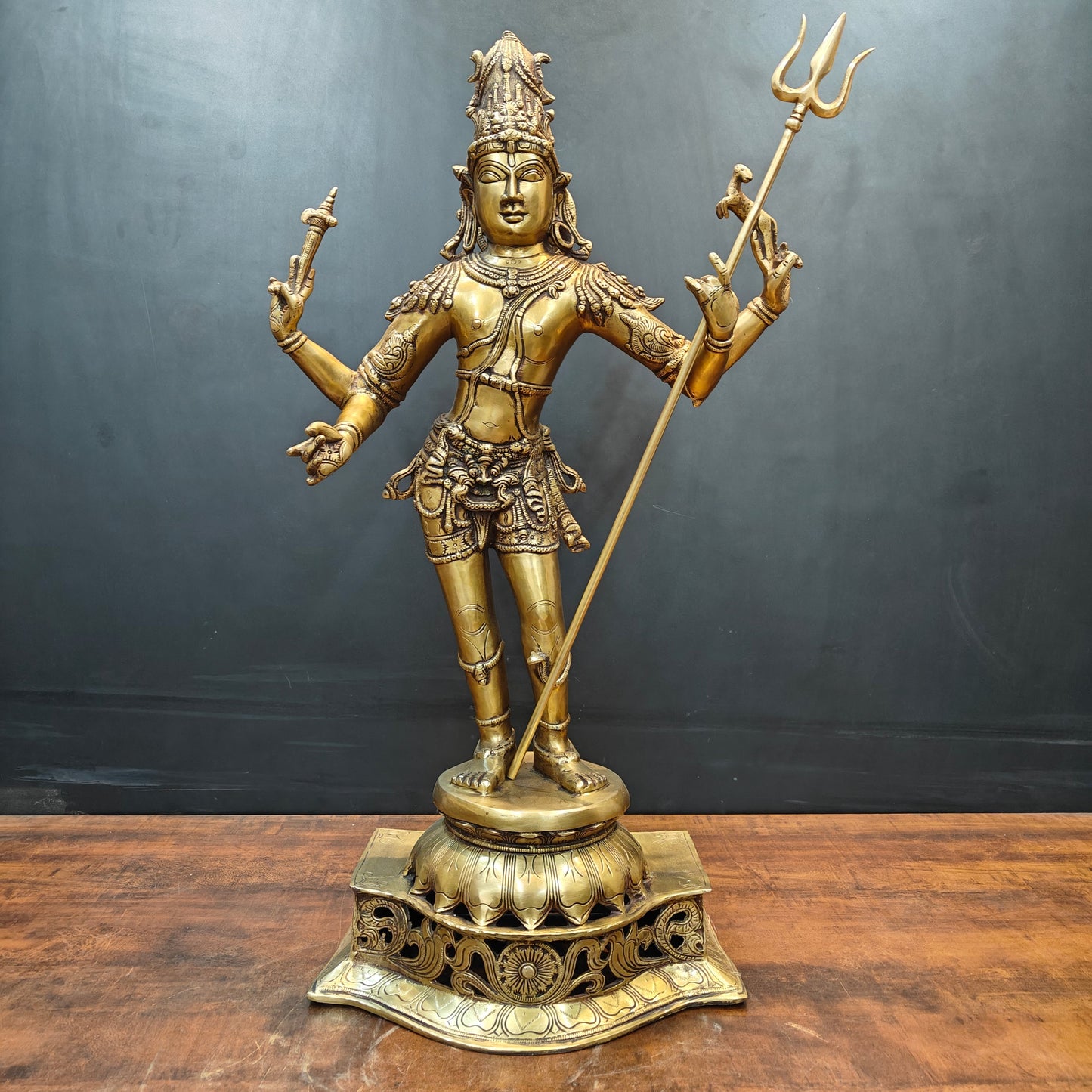 Brass Standing Lord Shiva as Pashupatinath Statue 32 Inches