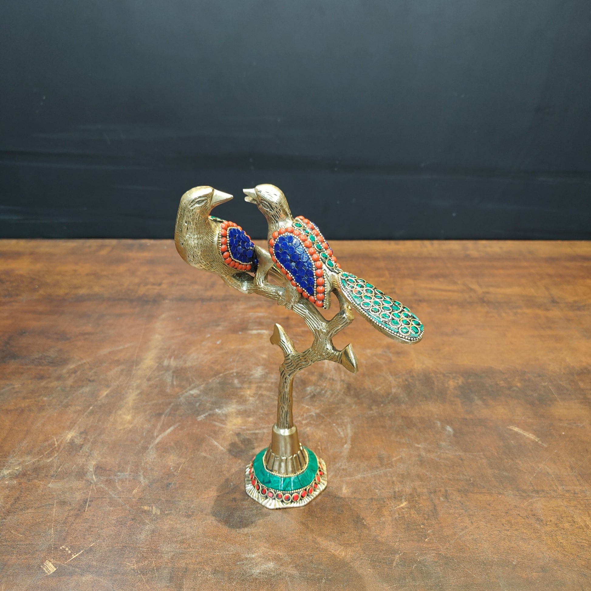 Brass Bird Pair Sitting On Tree Stone Work For Home Office Table Decor Showpiece 10 Inch - Image 5