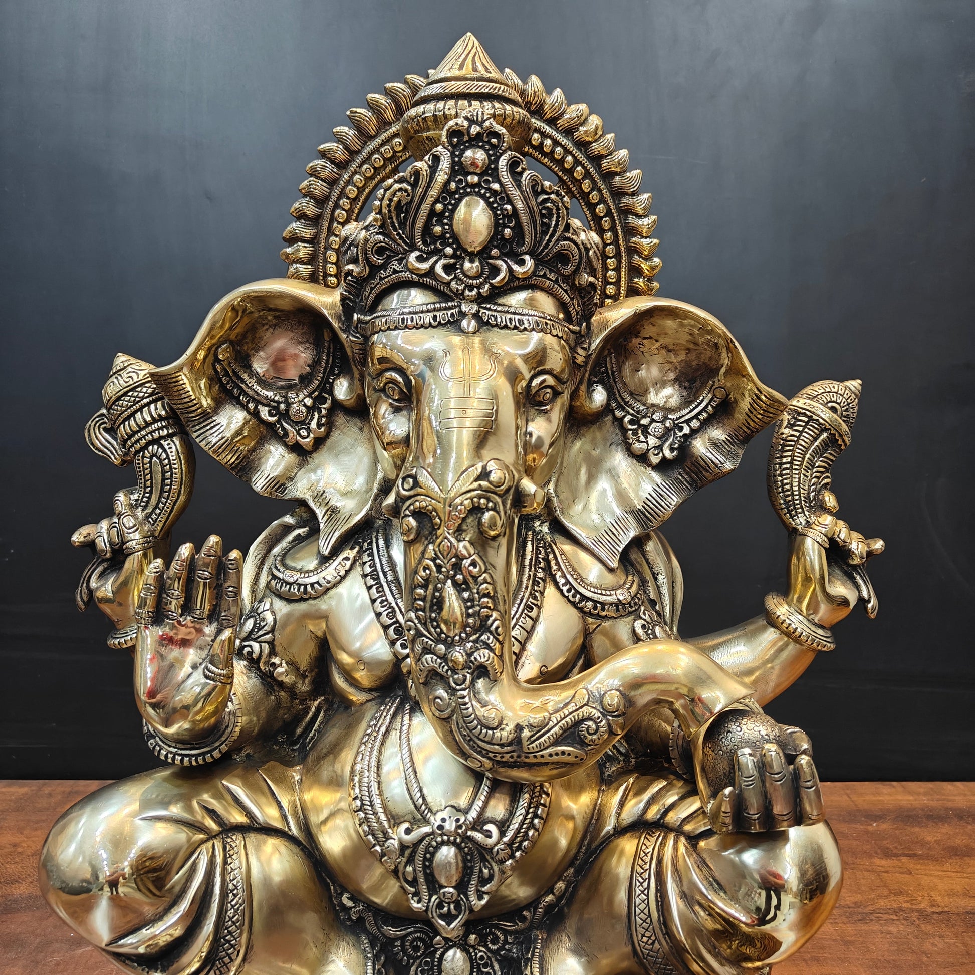 Brass Ganesha Statue Antique Finish For Home Decor 2 Feet - Image 2