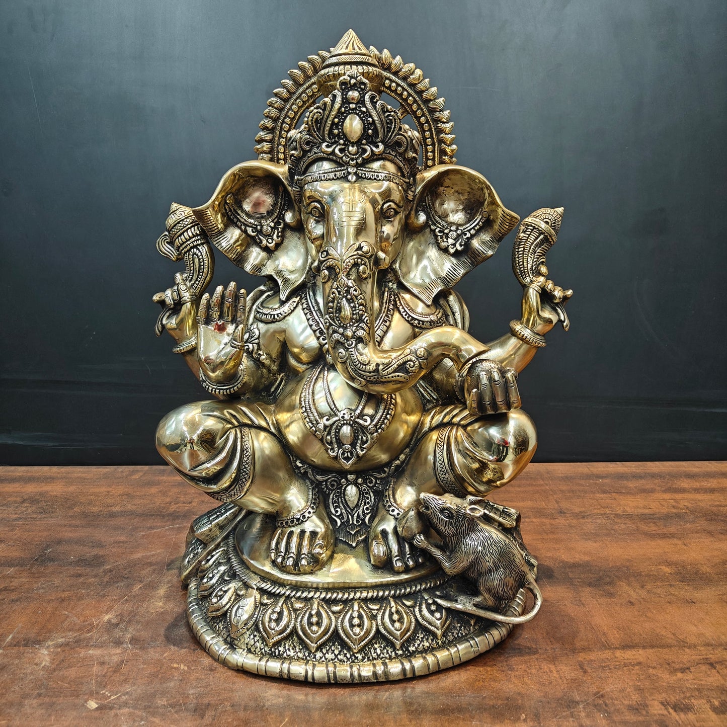 Brass Ganesha Statue Antique Finish For Home Decor 2 Feet