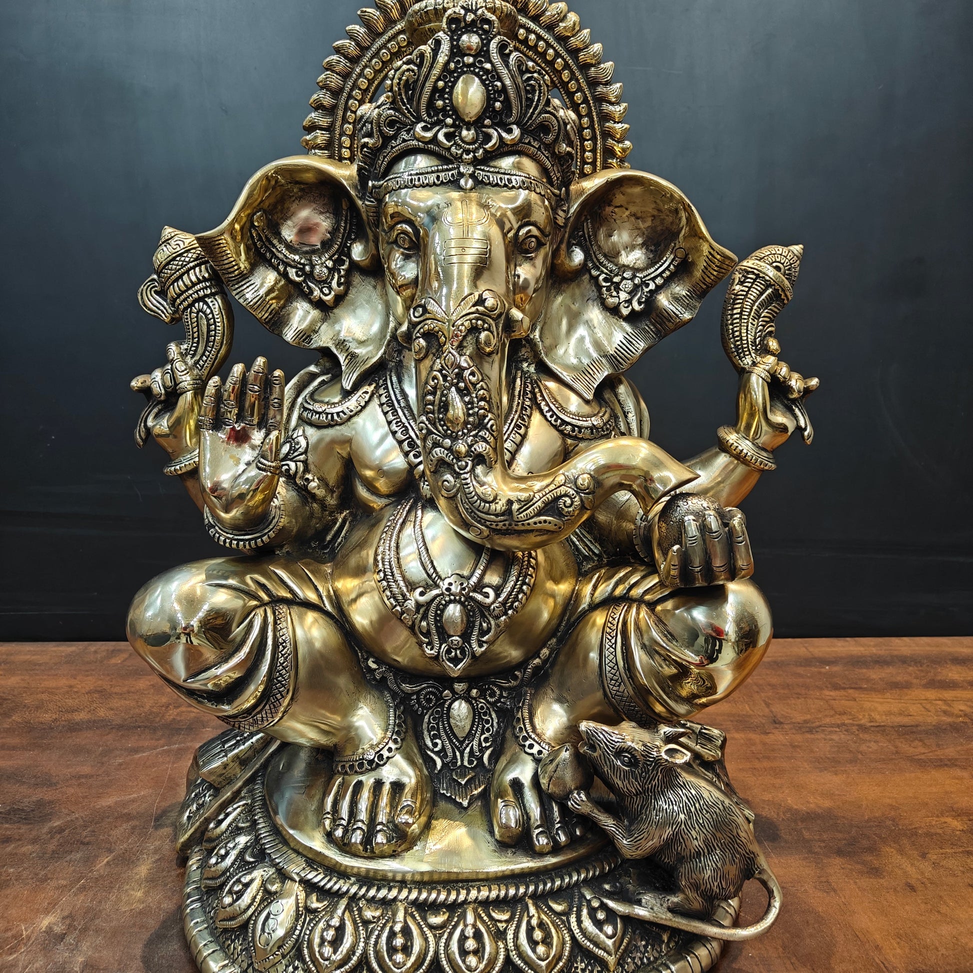 Brass Ganesha Statue Antique Finish For Home Decor 2 Feet - Image 4