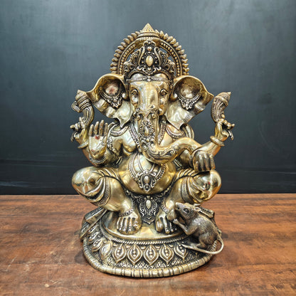 Brass Ganesha Statue Antique Finish For Home Decor 2 Feet by vendor-unknown - Hindu Gods (View 6)