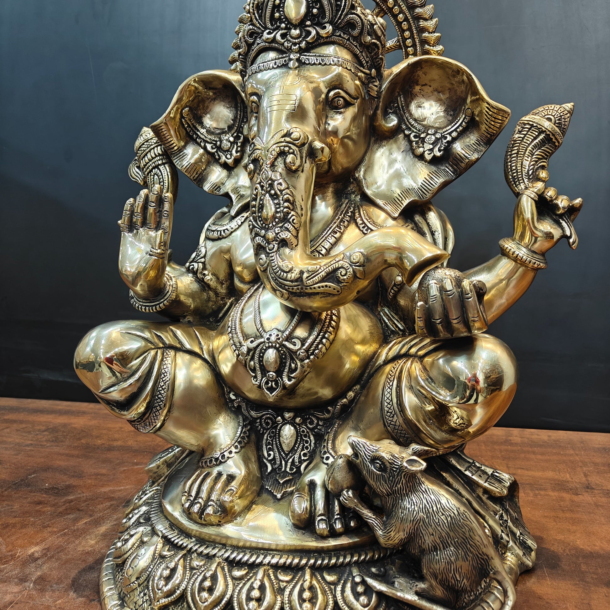 Brass Ganesha Statue Antique Finish For Home Decor 2 Feet - Image 7