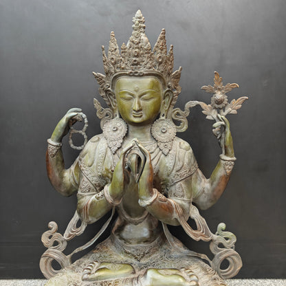Brass Large Tibetan Buddhist Goddess Tara Four Arms Antique Finish 3 Feet by vendor-unknown - Buddha (View 2)