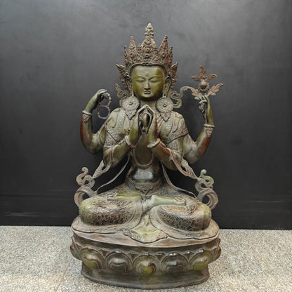 Brass Large Tibetan Buddhist Goddess Tara Four Arms Antique Finish 3 Feet by vendor-unknown - Buddha (View 6)