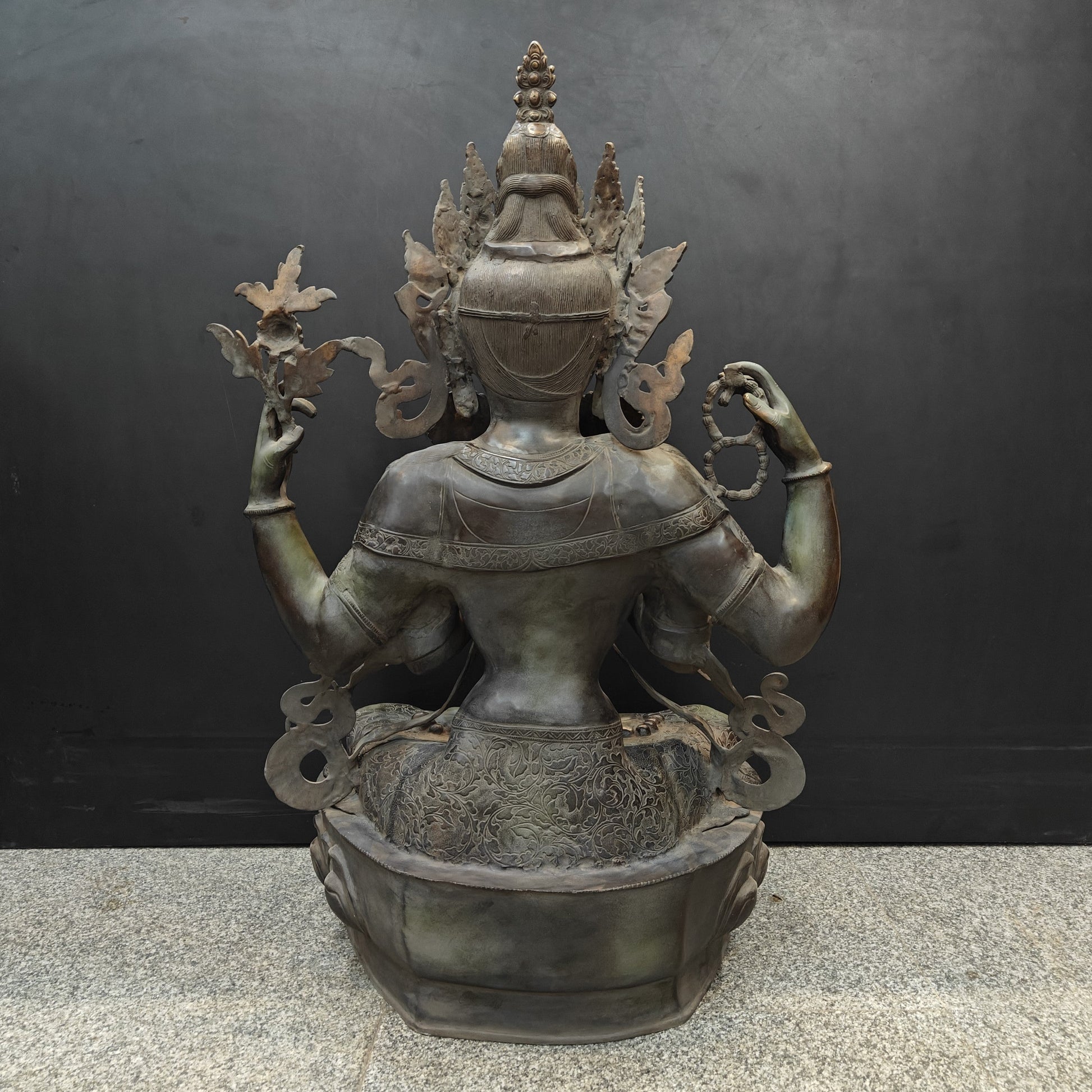 Brass Large Tibetan Buddhist Goddess Tara Four Arms Antique Finish 3 Feet - Image 8