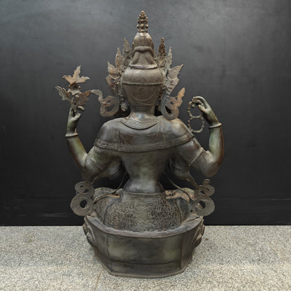 Brass Large Tibetan Buddhist Goddess Tara Four Arms Antique Finish 3 Feet by vendor-unknown - Buddha (View 8)
