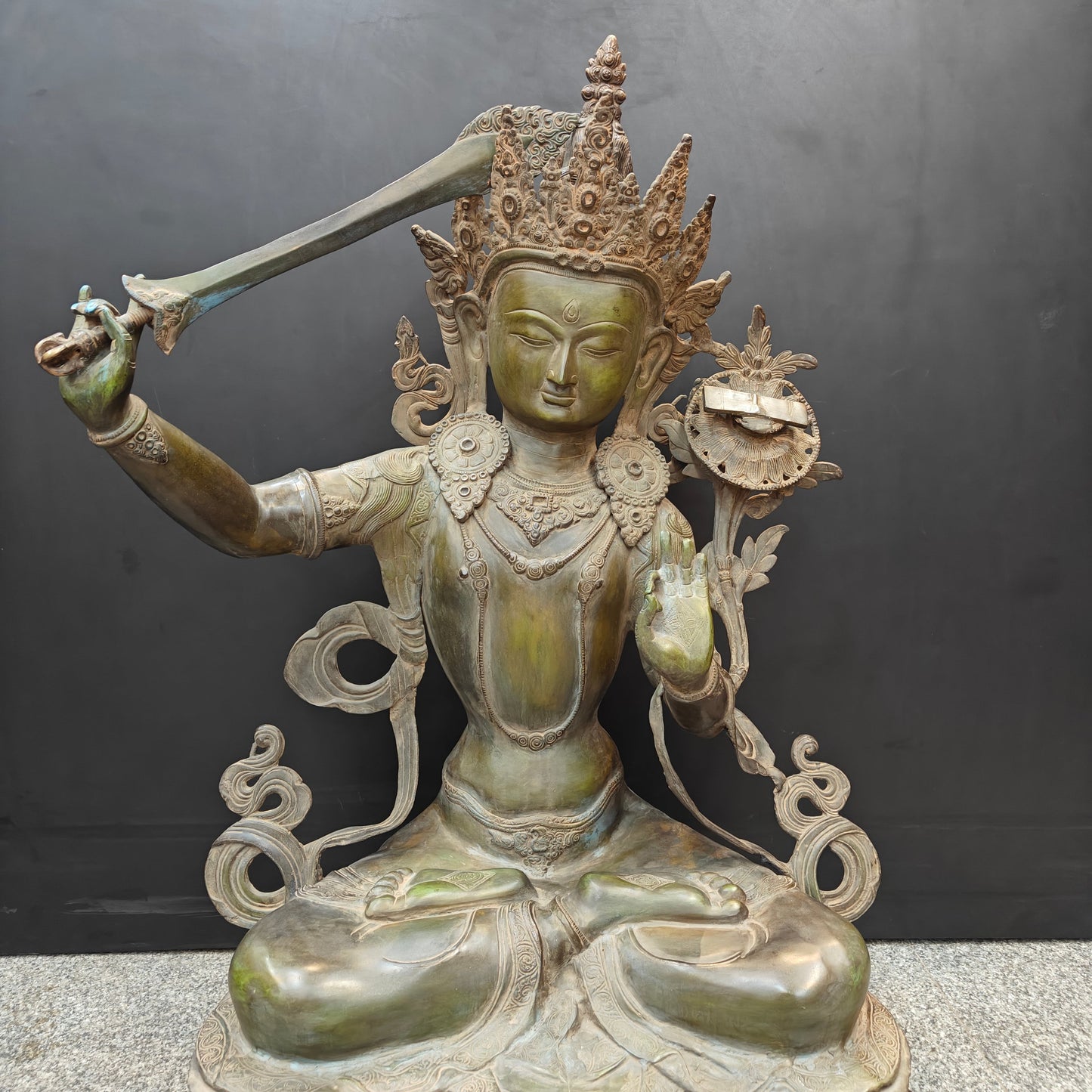Brass Large Buddhism Goddess Manjushri Statue Tibetan Buddhist Deity 3 Feet