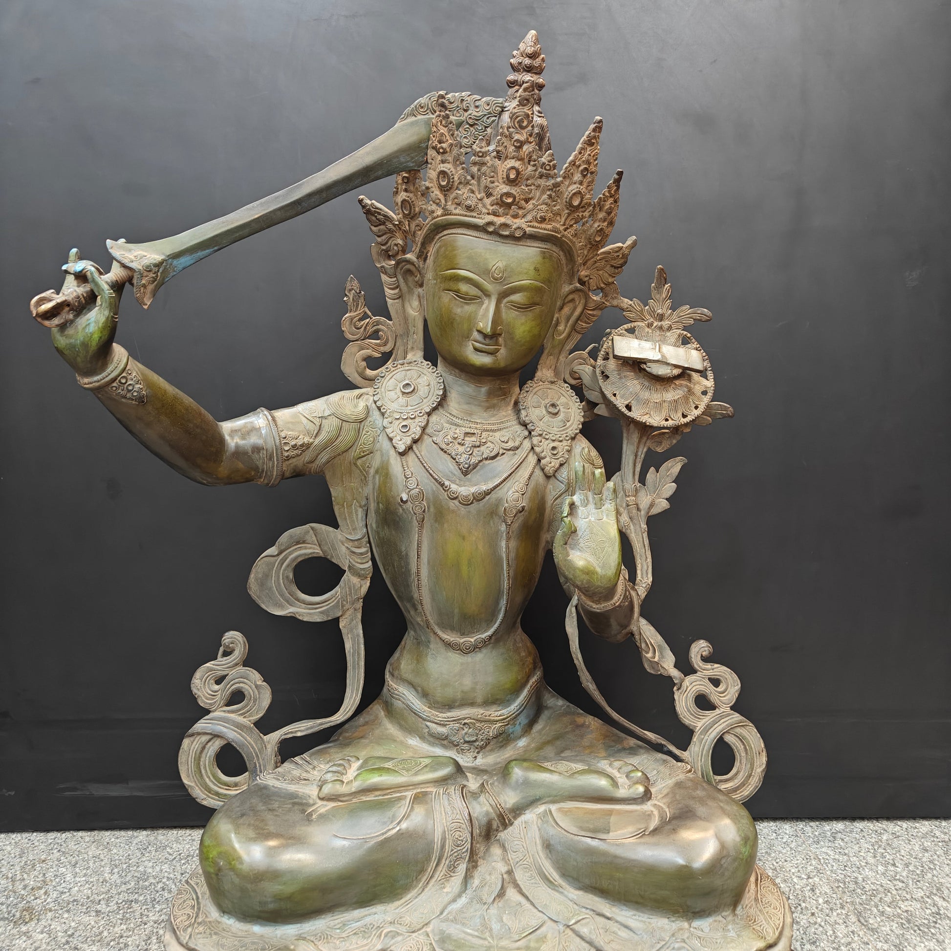 Brass Large Buddhism Goddess Manjushri Statue Tibetan Buddhist Deity 3 Feet - Image 2