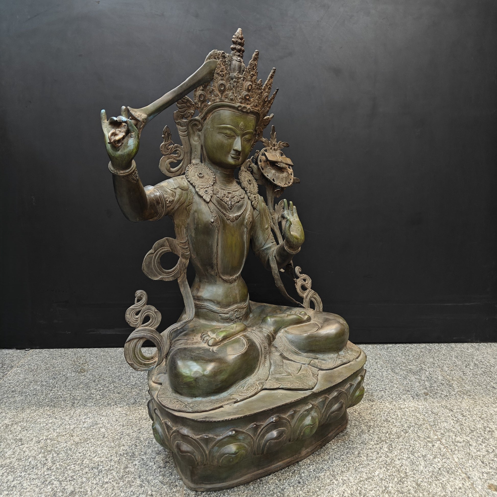 Brass Large Buddhism Goddess Manjushri Statue Tibetan Buddhist Deity 3 Feet - Image 3