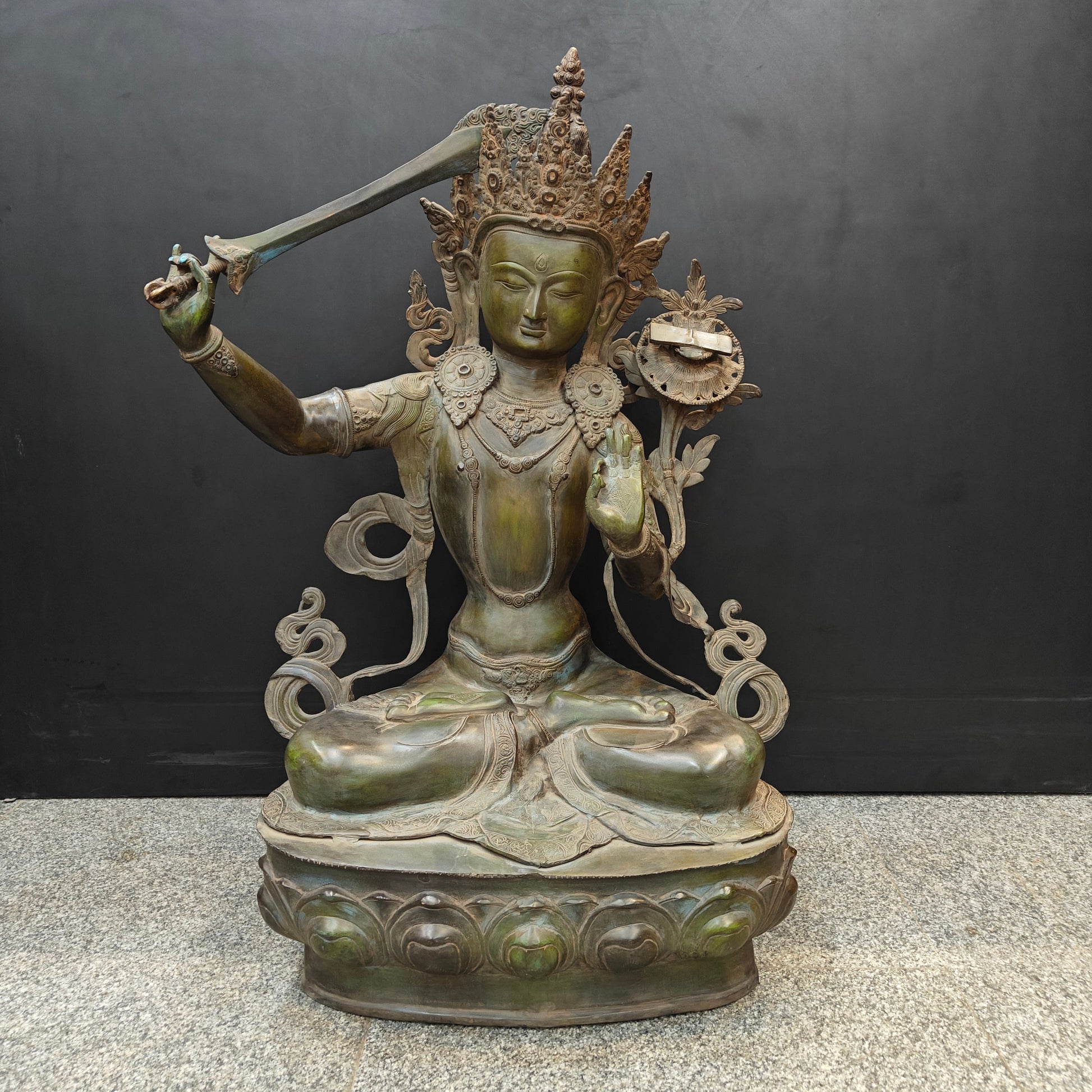 Brass Large Buddhism Goddess Manjushri Statue Tibetan Buddhist Deity 3 Feet - Image 4