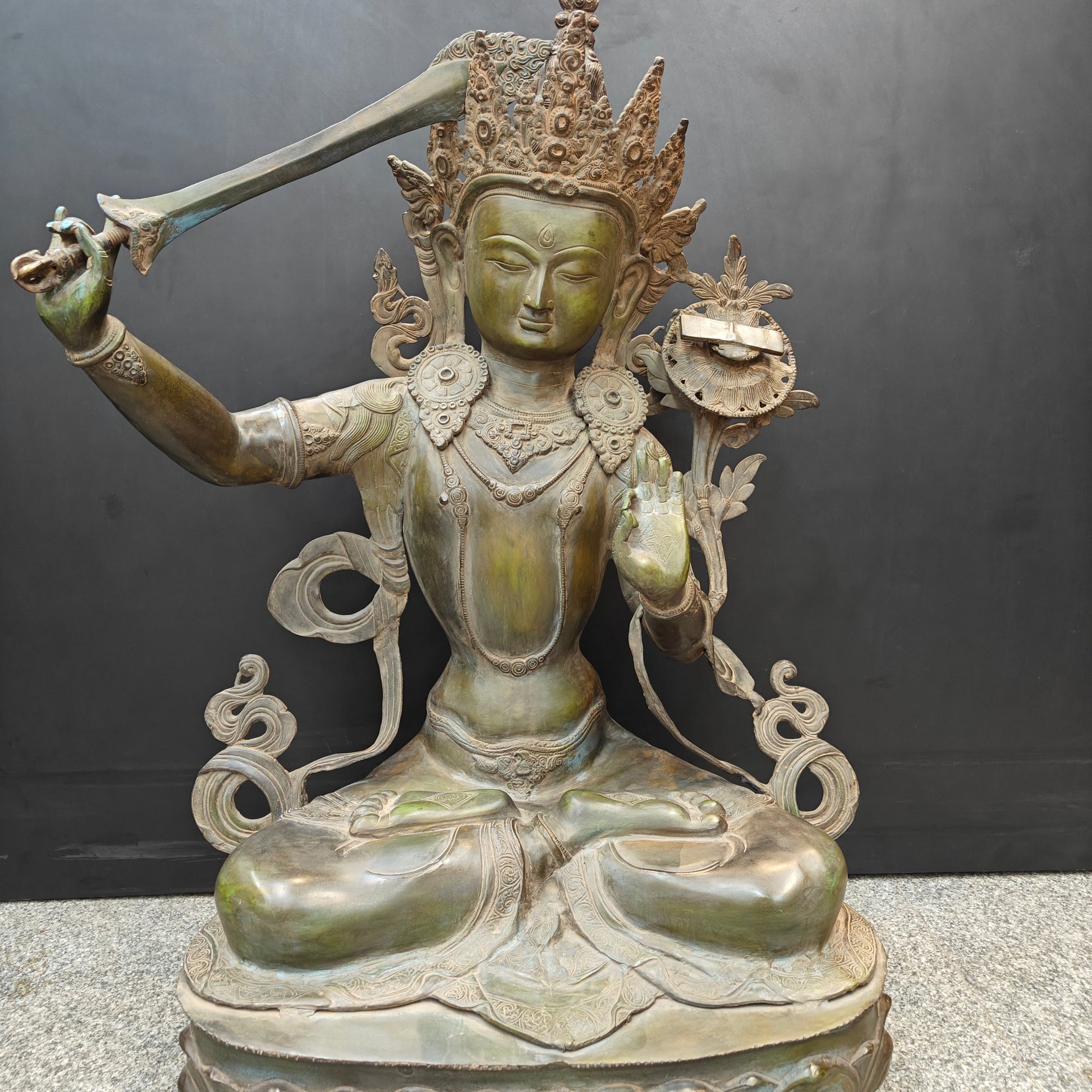 Brass Large Buddhism Goddess Manjushri Statue Tibetan Buddhist Deity 3 Feet - Image 5