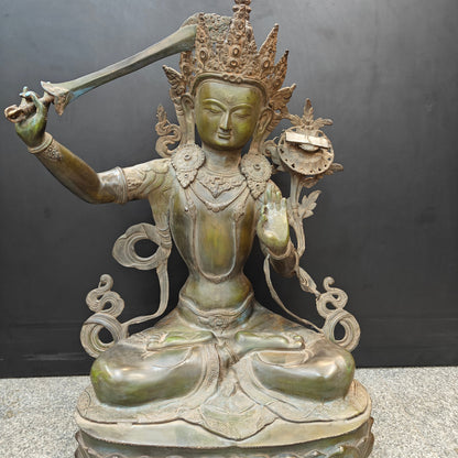 Brass Large Buddhism Goddess Manjushri Statue Tibetan Buddhist Deity 3 Feet by vendor-unknown - Buddha (View 5)